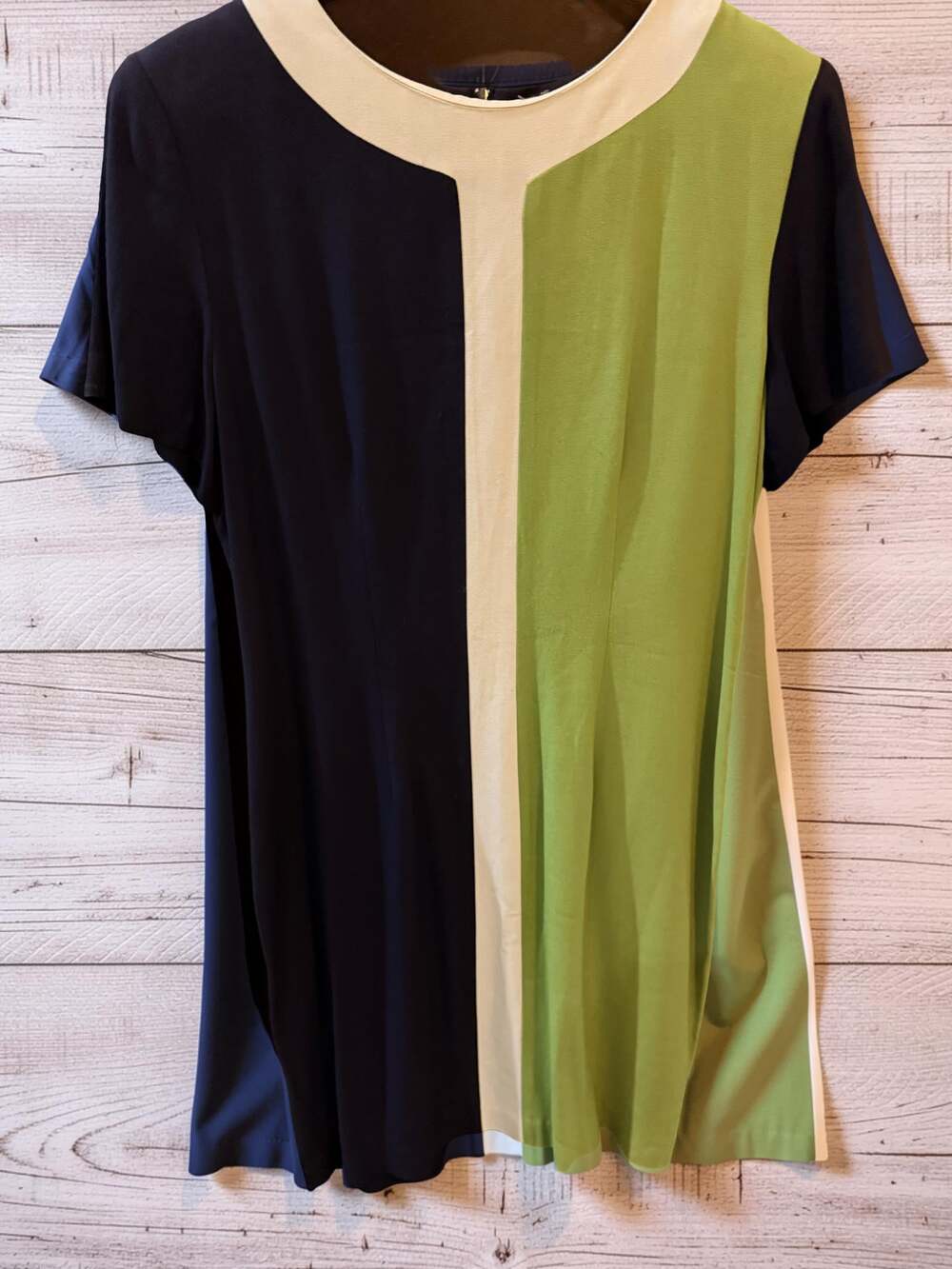 Vintage John Roberts Navy Blue and Lime Green Block Short Sleeve Shift Dress
